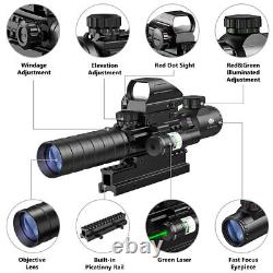 3-9x32 RifleScope Rangefinder Dual Illuminated & Holographic Sight & Green Laser